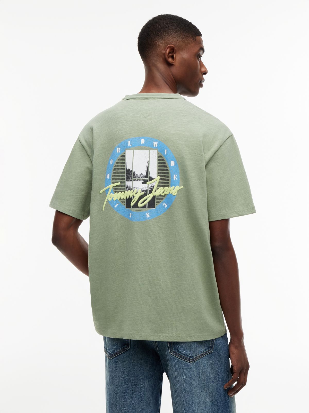 Back Graphic Textured Relaxed T-Shirt — Green