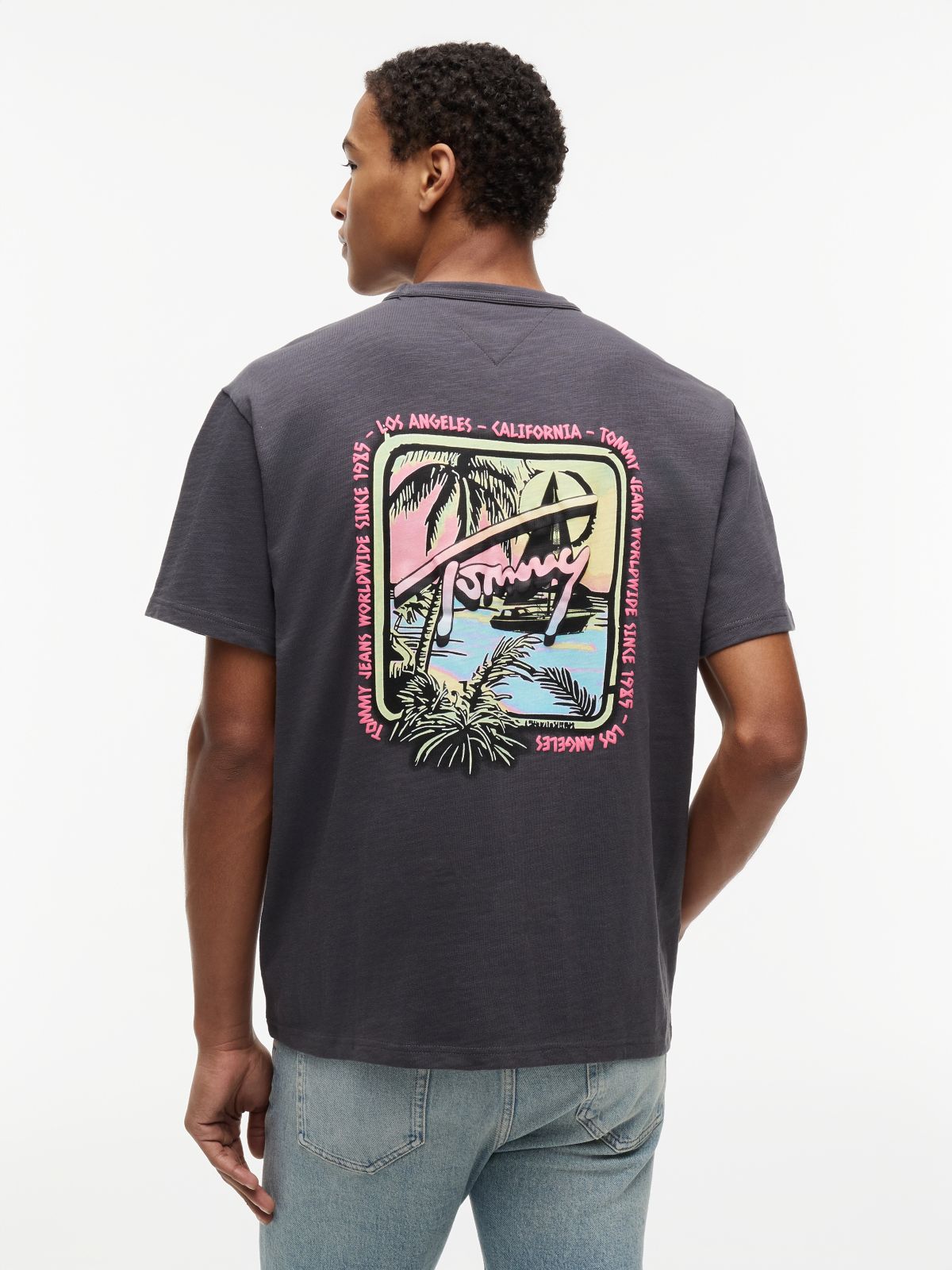 Back Graphic Textured Relaxed T-Shirt — Grey