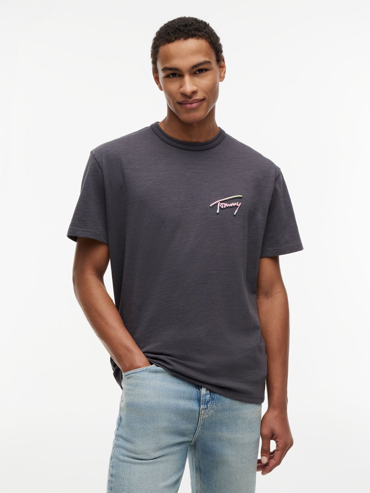 Back Graphic Textured Relaxed T-Shirt — Grey