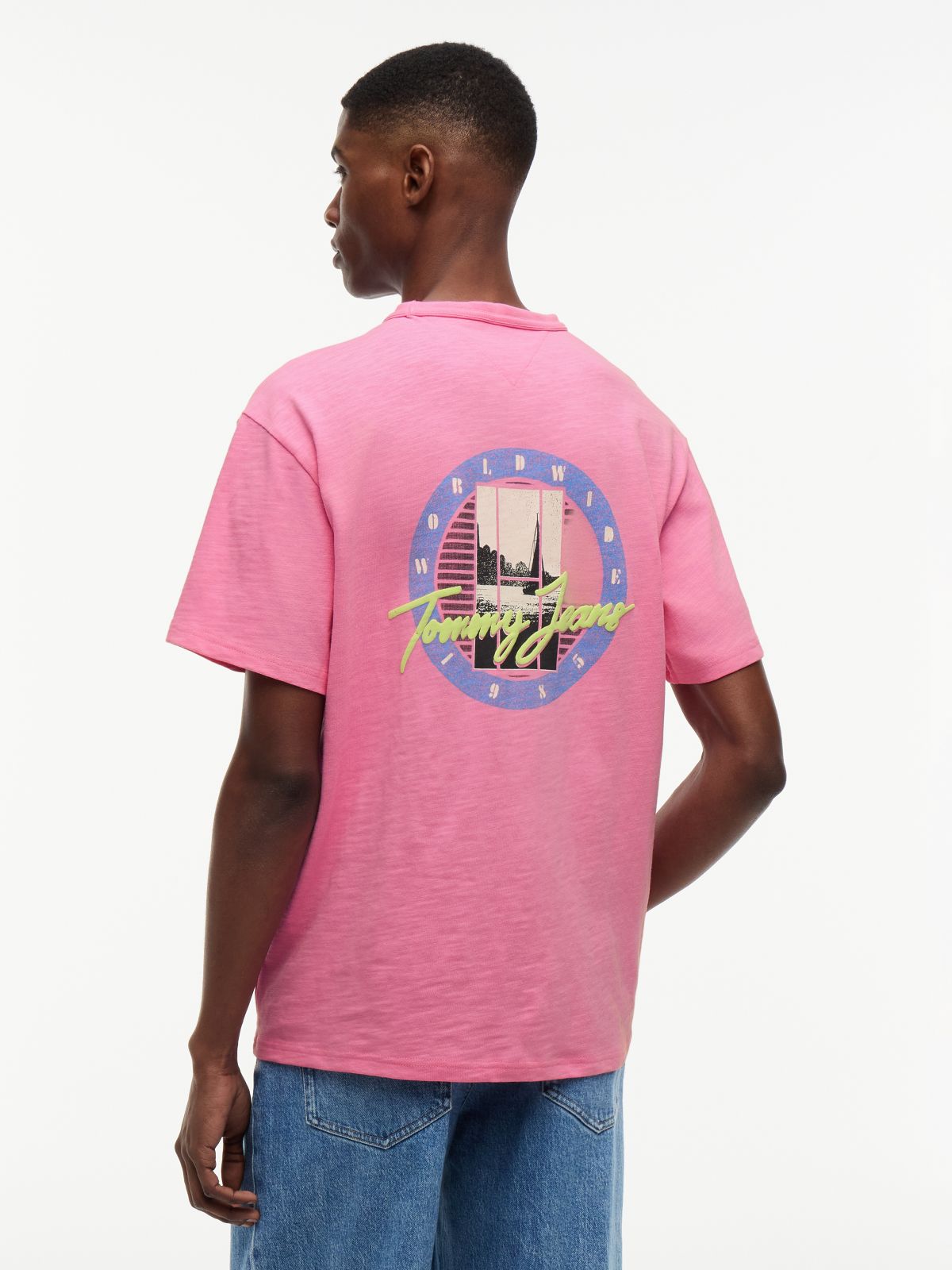 Back Graphic Textured Relaxed T-Shirt — Pink