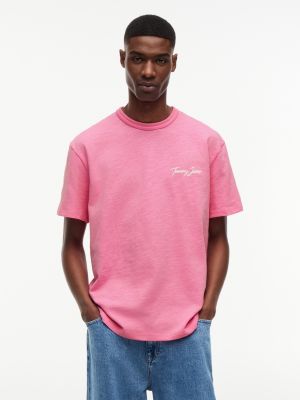 pink relaxed t-shirt met textuur en graphic op de rug voor heren - tommy jeans