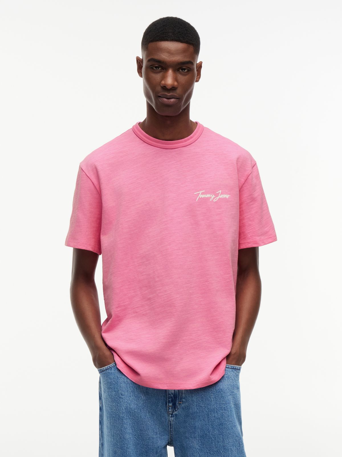 Back Graphic Textured Relaxed T-Shirt — Pink