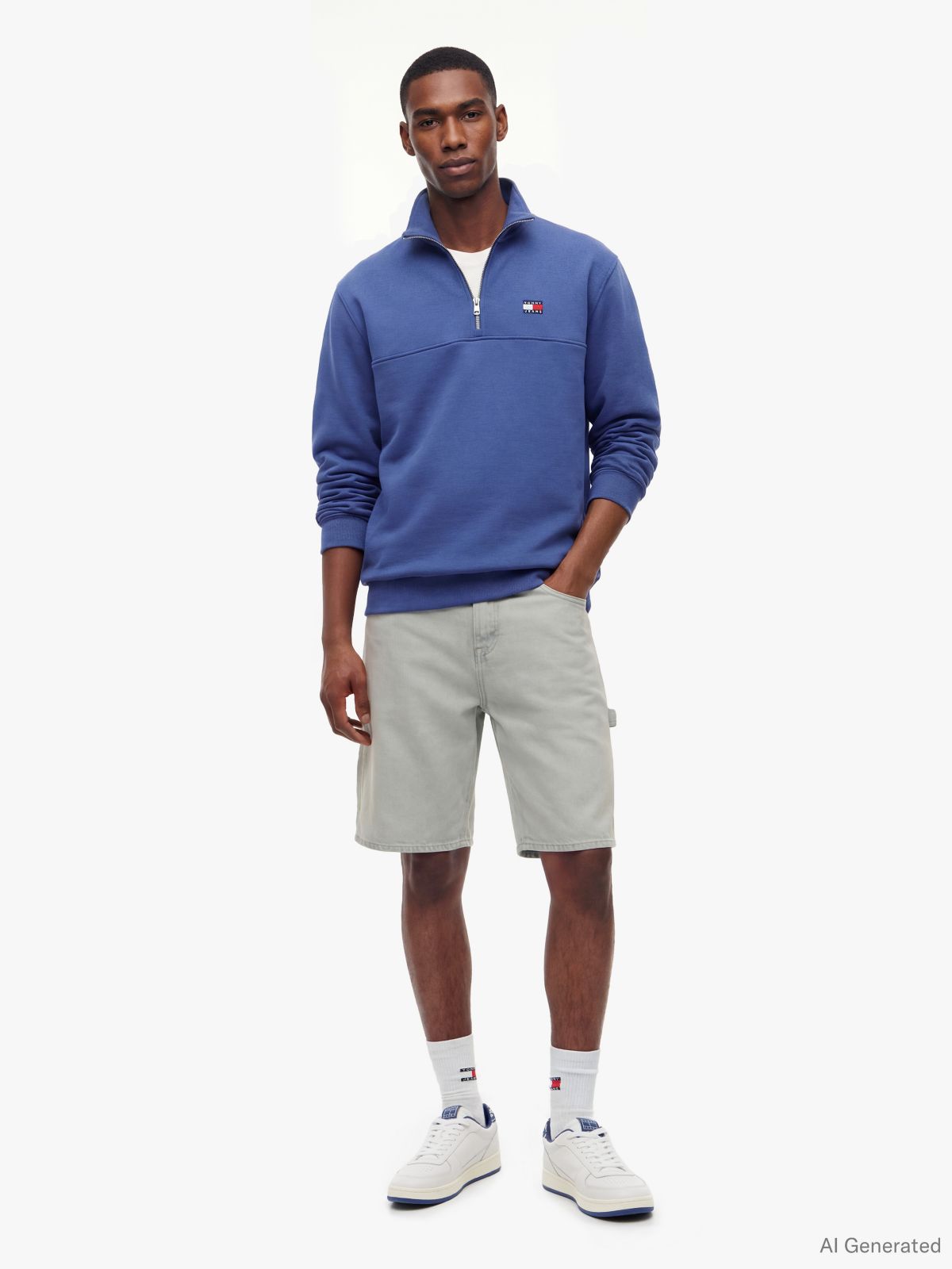 Tommy Badge Quarter-Zip Sweatshirt — Blue