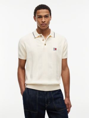 polo coupe standard en maille texturée beige pour hommes tommy jeans