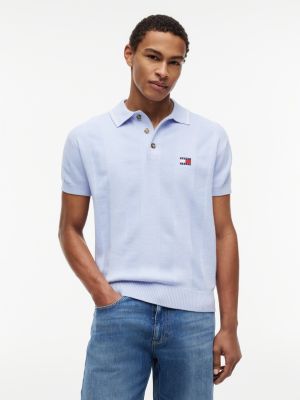 polo coupe standard en maille texturée blue pour hommes tommy jeans