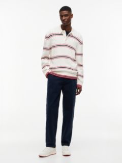 Tommy Badge Cable Knit Stripe Polo Jumper — White 4