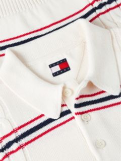Tommy Badge Cable Knit Stripe Polo Jumper — White 6