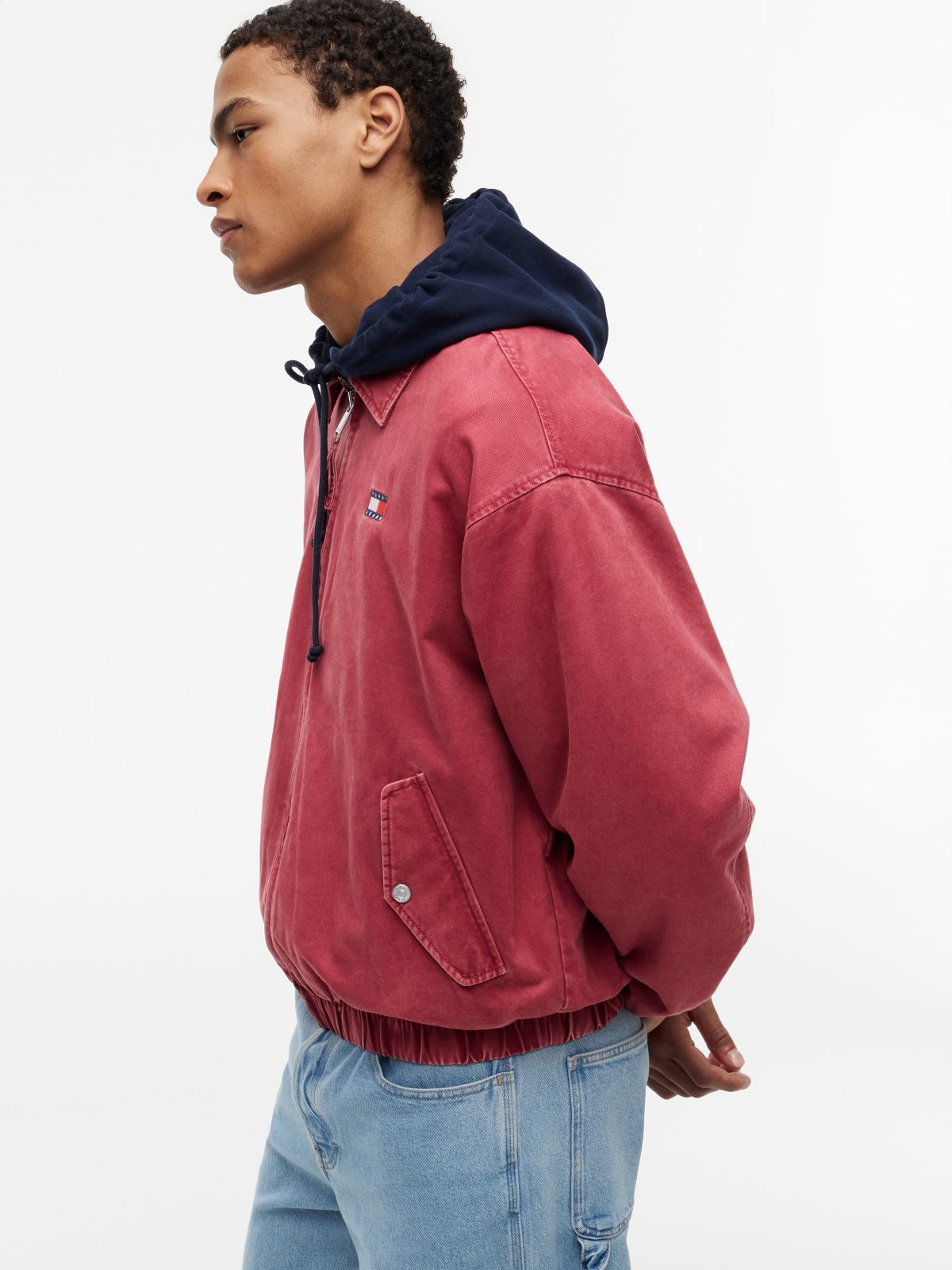Washed Relaxed Harrington Jacket — Red