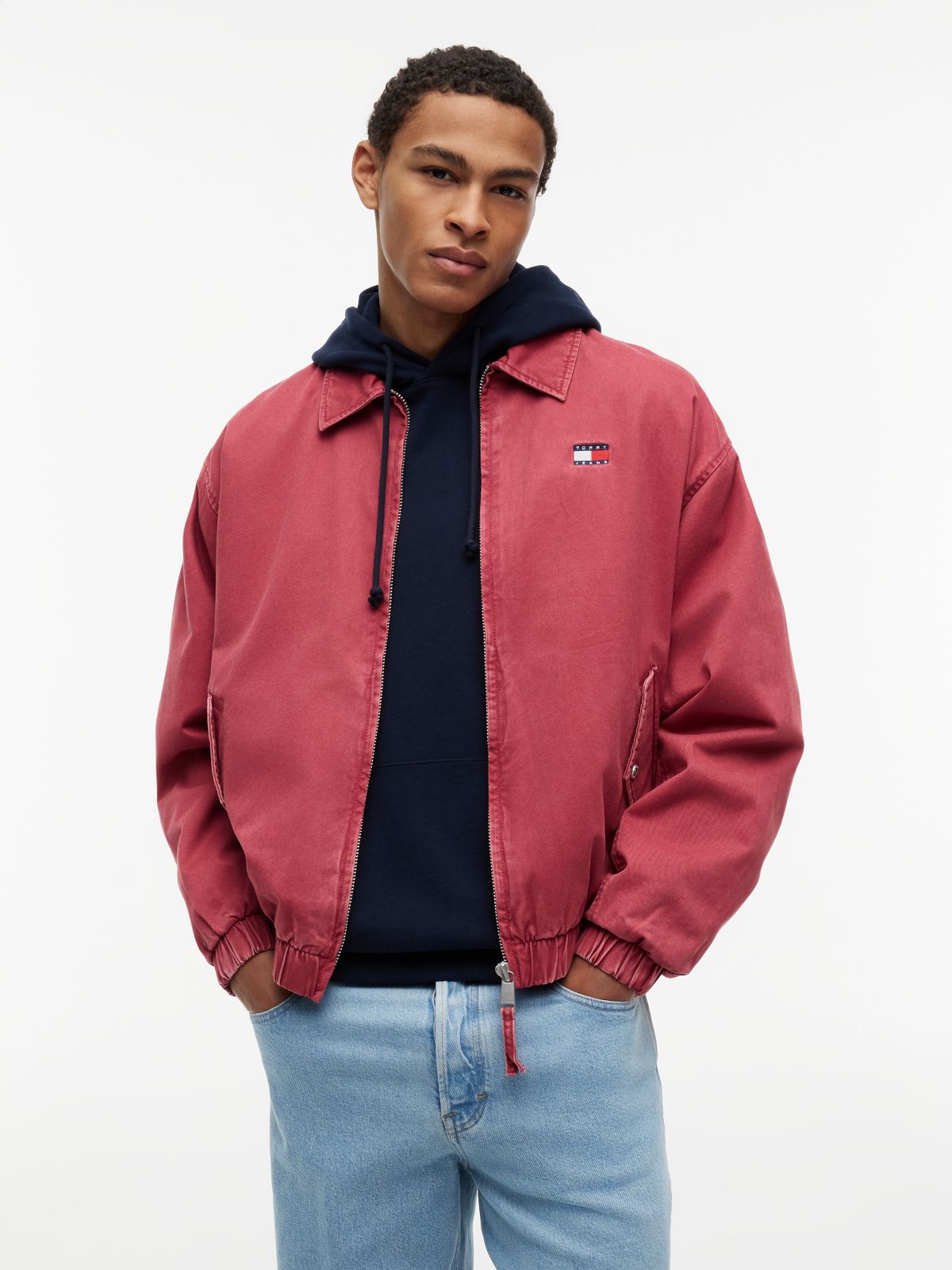 Washed Relaxed Harrington Jacket — Red