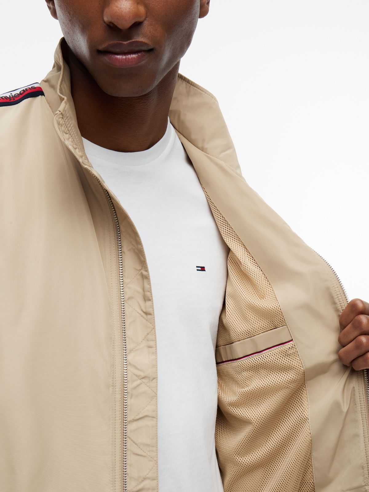 Global Stripe Tape Zip-Thru Jacket — Beige