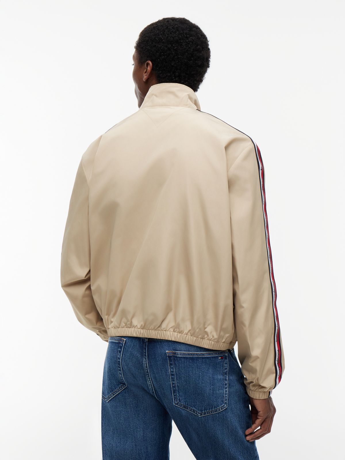 Global Stripe Tape Zip-Thru Jacket — Beige