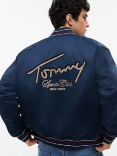Crest Patch Relaxed Satin Bomber Jacket — Blue 4