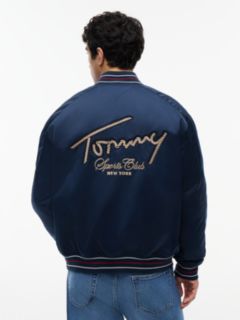 Crest Patch Relaxed Satin Bomber Jacket — Blue 5