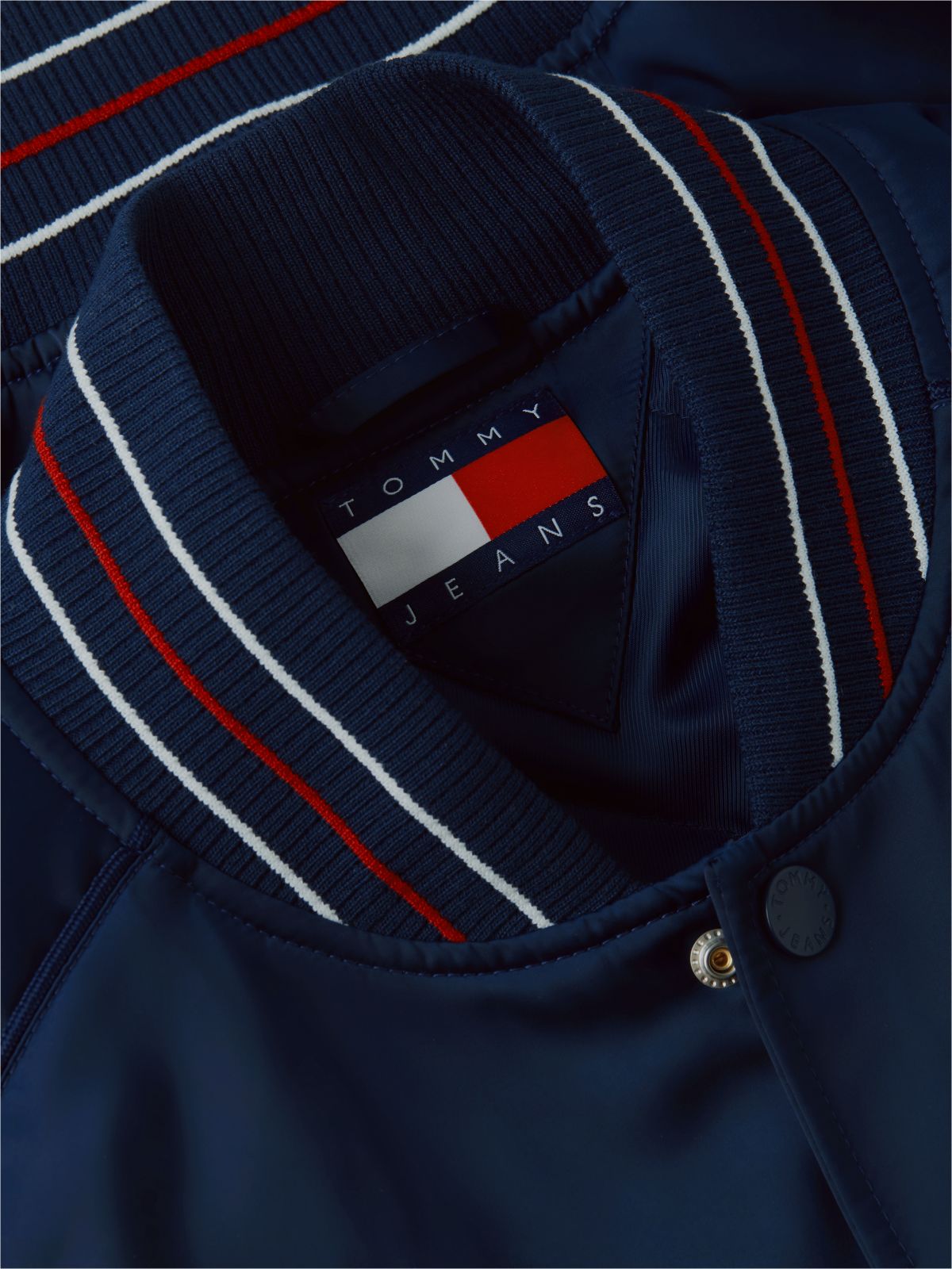 Crest Patch Relaxed Satin Bomber Jacket — Blue