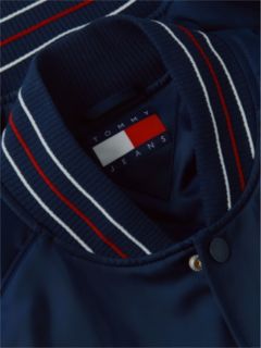 Crest Patch Relaxed Satin Bomber Jacket — Blue 7