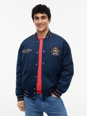 blue crest patch relaxed satin bomber jacket for men tommy jeans