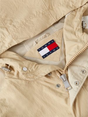 beige logo regatta relaxed ripstop windbreaker for men tommy jeans