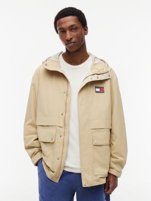beige logo regatta relaxed ripstop windbreaker for men tommy jeans