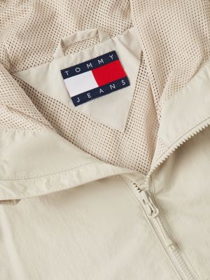 beige compact relaxed ripstop jack met capuchon voor heren - tommy jeans