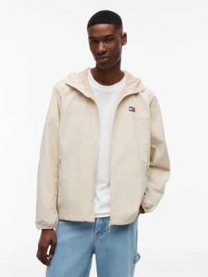 beige packable ripstop relaxed hooded jacket for men tommy jeans