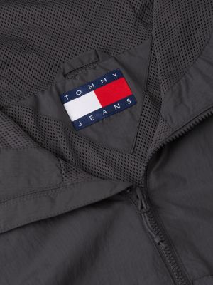 grijs compact relaxed ripstop jack met capuchon voor heren - tommy jeans
