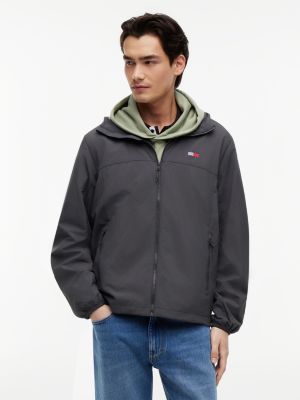 grey packable ripstop relaxed hooded jacket for men tommy jeans