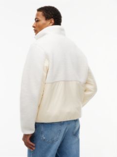 Teddy Contrast Texture Relaxed Jacket — Beige 4
