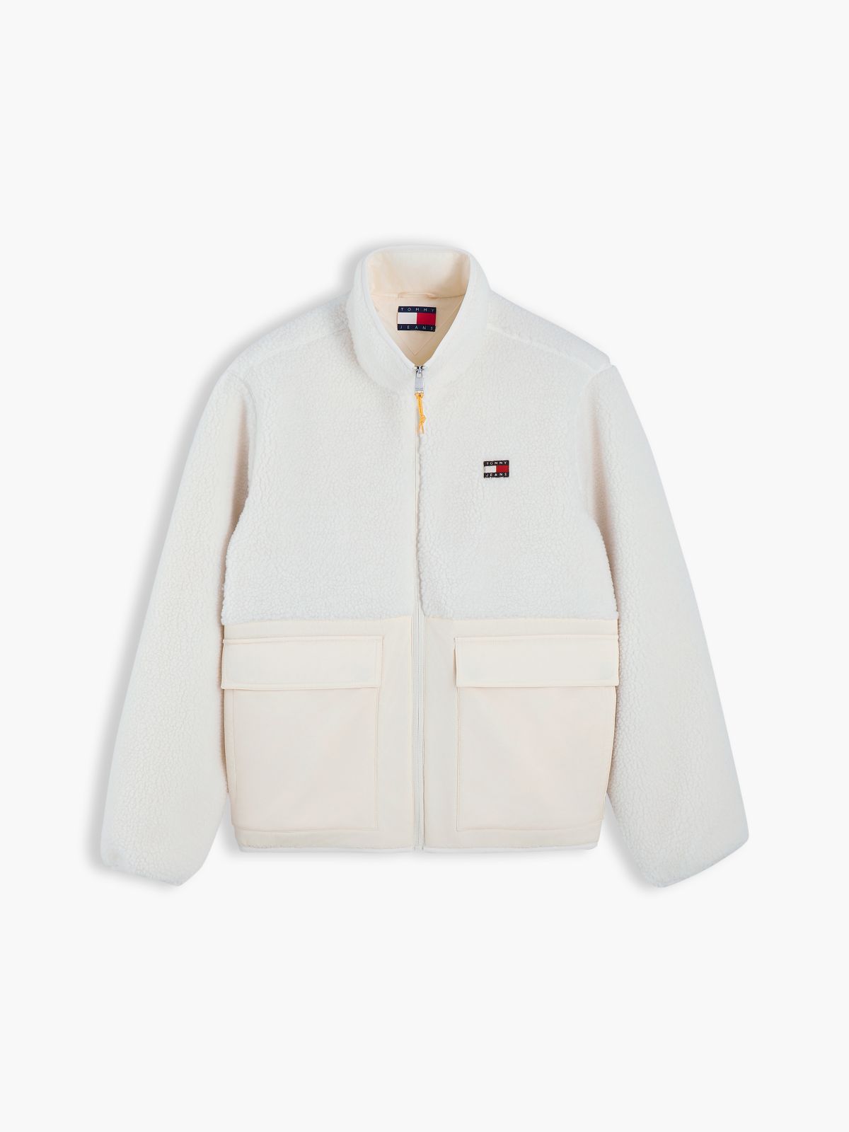 Teddy Contrast Texture Relaxed Jacket — Beige