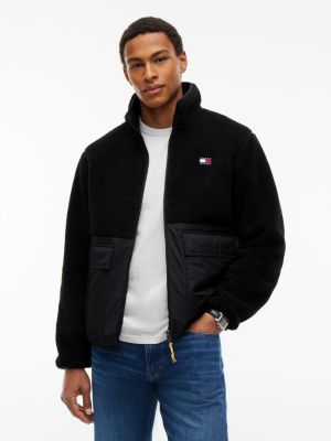 black relaxed teddy jack met contrasterende textuur voor heren - tommy jeans