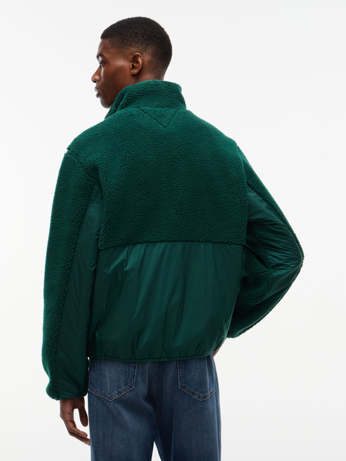 Teddy Contrast Texture Relaxed Jacket — Green