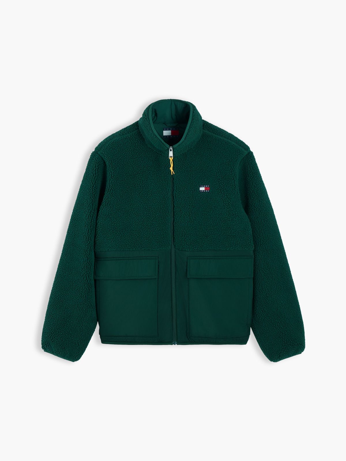 Teddy Contrast Texture Relaxed Jacket — Green
