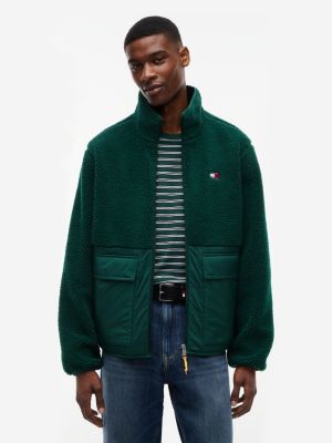 green teddy contrast texture relaxed jacket for men tommy jeans