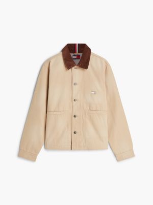 beige contrast collar canvas chore jacket for men tommy jeans