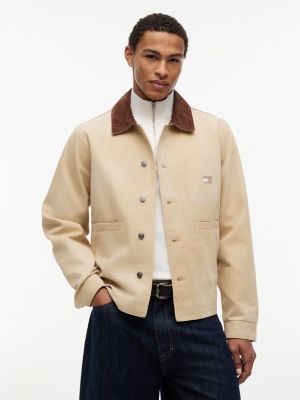 beige contrast collar canvas chore jacket for men tommy jeans
