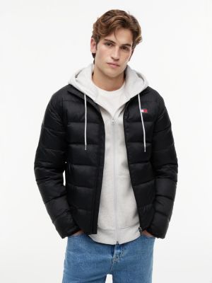 black packable lightweight down ripstop relaxed jacket for men tommy jeans