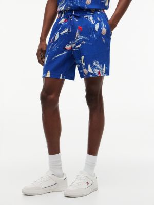 blue print linen blend regular shorts for men tommy jeans