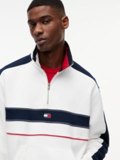 Colour-Blocked Quarter-Zip Relaxed Sweatshirt — White 3