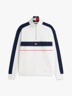 Colour-Blocked Quarter-Zip Relaxed Sweatshirt — White 5