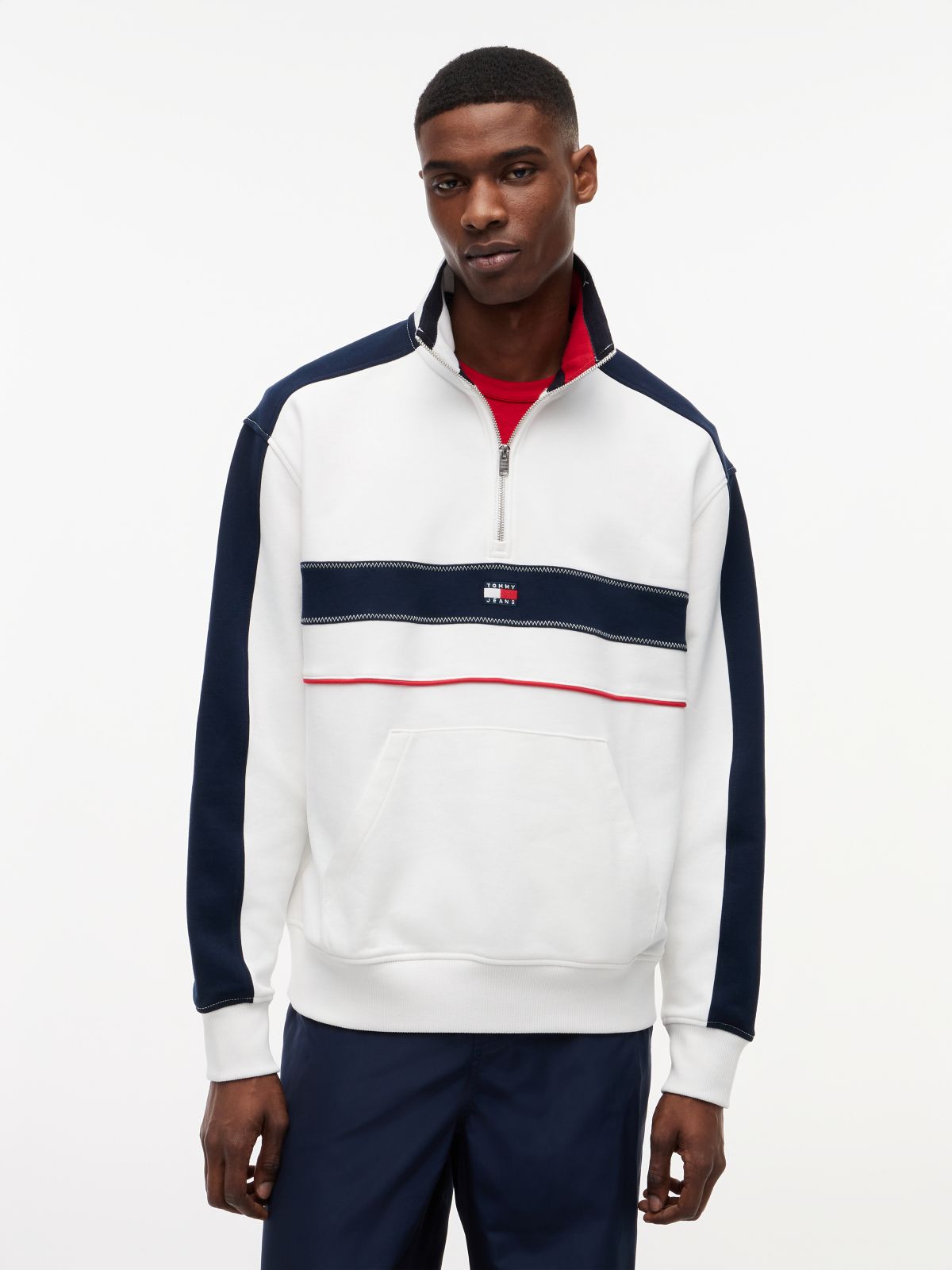 Colour-Blocked Quarter-Zip Relaxed Sweatshirt — White