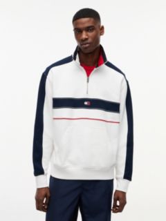 Colour-Blocked Quarter-Zip Relaxed Sweatshirt — White 1