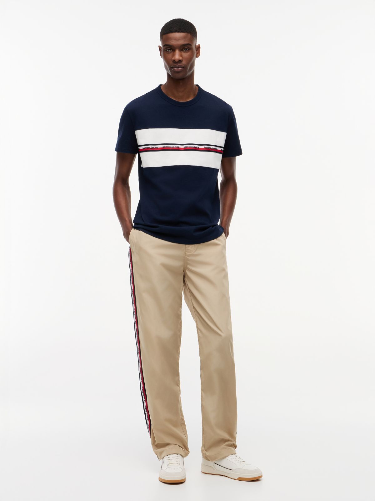 Global Stripe Tape Peached Jersey T-Shirt — Blue