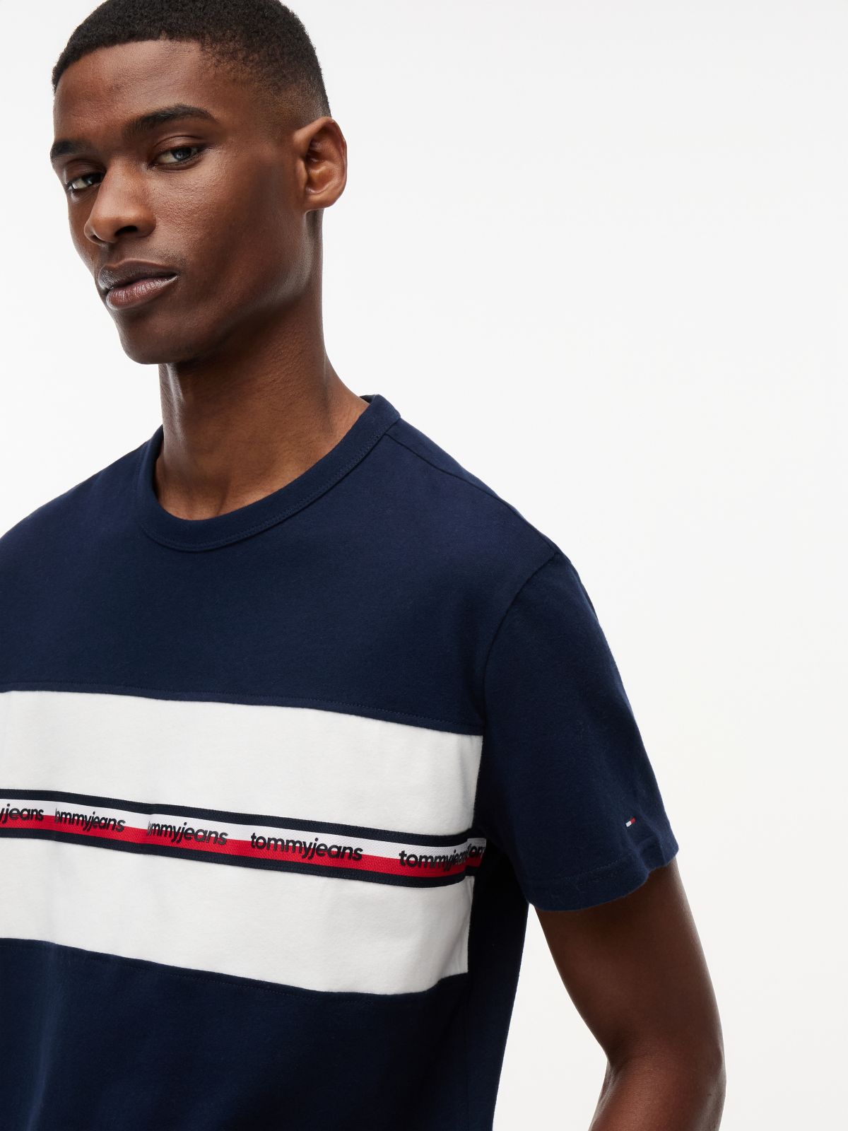 Global Stripe Tape Peached Jersey T-Shirt — Blue