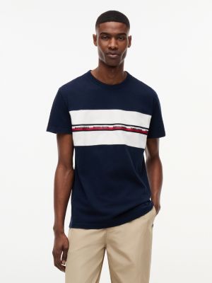 blue global stripe tape peached jersey t-shirt for men tommy jeans