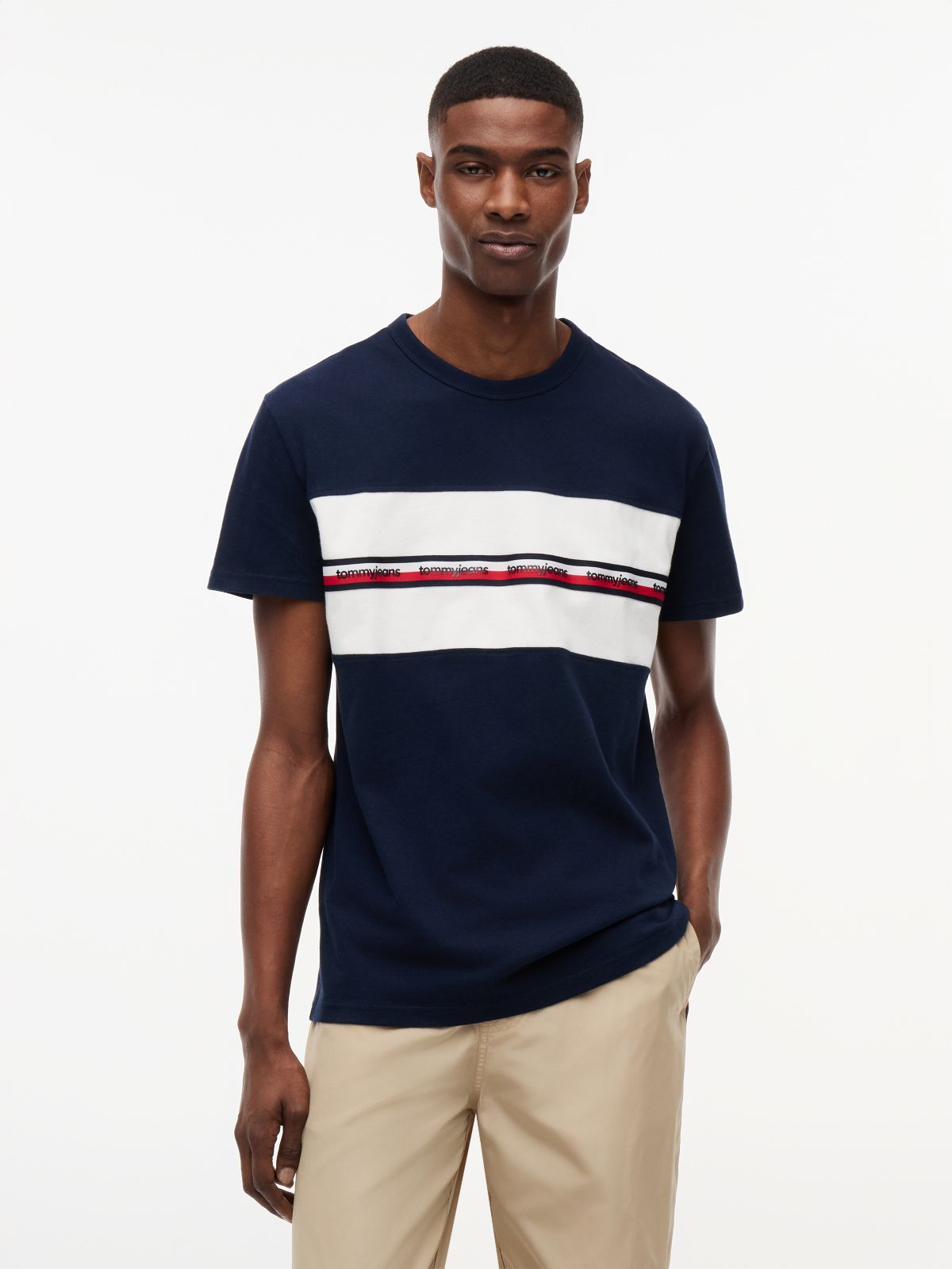 Global Stripe Tape Peached Jersey T-Shirt — Blue
