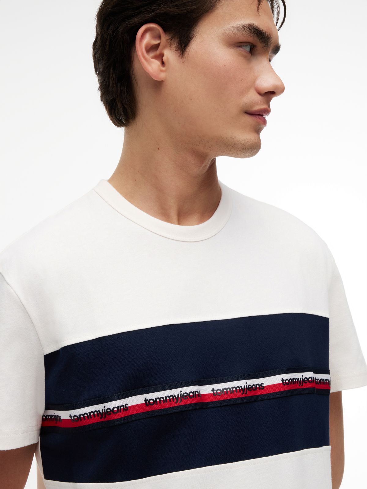 Global Stripe Tape Peached Jersey T-Shirt — White