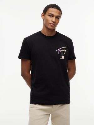 black signature logo crew neck t-shirt for men tommy jeans