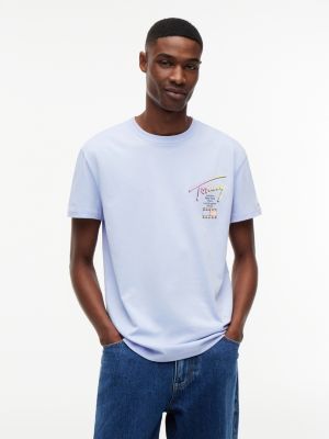 t-shirt signature con logo firma blue da uomini tommy jeans