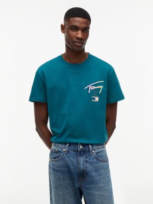 green signature logo crew neck t-shirt for men tommy jeans