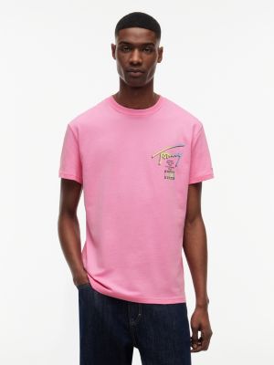 pink signature logo crew neck t-shirt for men tommy jeans