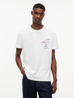 white signature logo crew neck t-shirt for men tommy jeans
